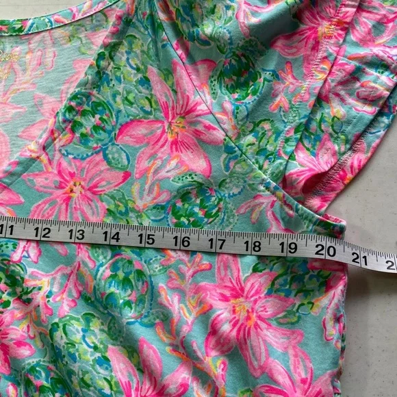 Lilly Pulitzer Green & Hot Pink Floral Flutter-Sleeve Tiered Dress - Picture 8 of 10